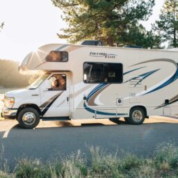 RV driving on road