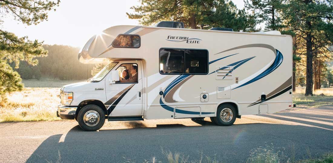 RV driving on road