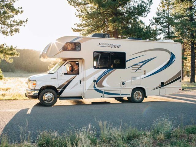 RV driving on road