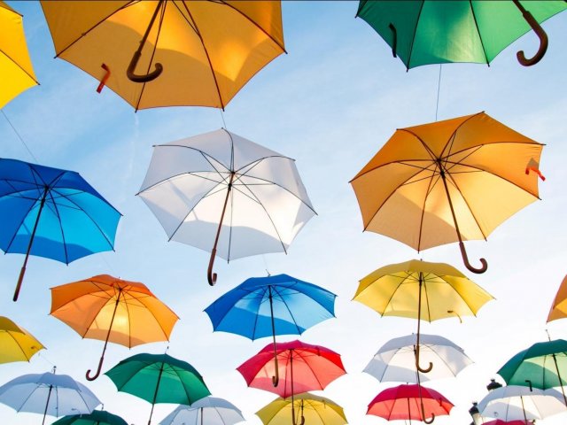 Multi-Colored Flying Umbrellas