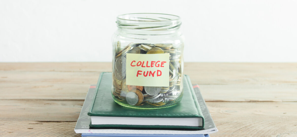 Money jar on books