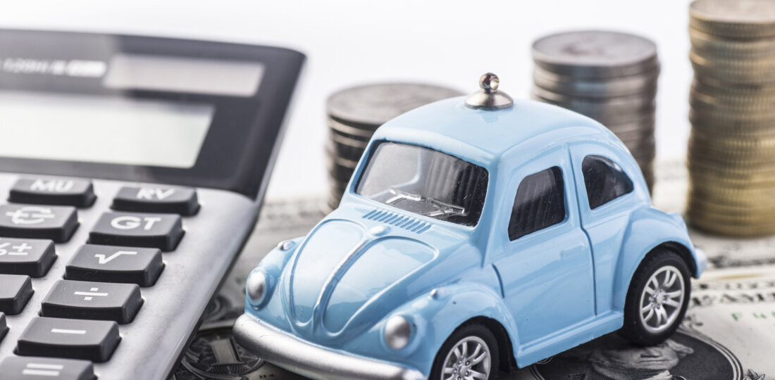 Blue toy car and money