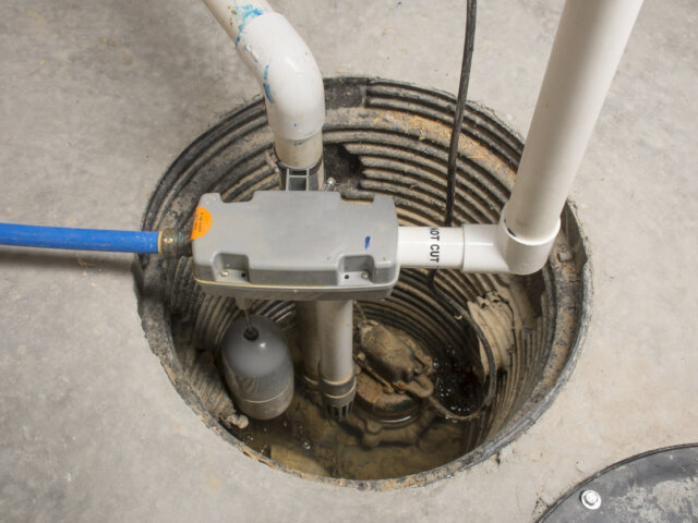 Sump pump in basement floor