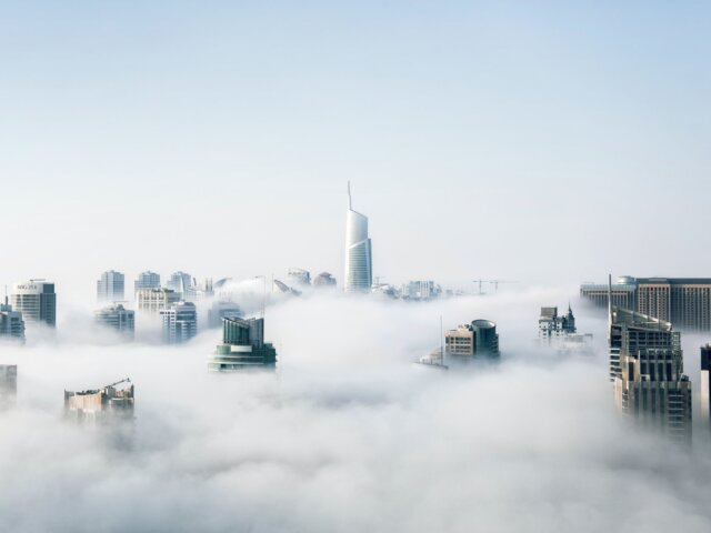 Foggy city skyline