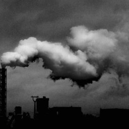 Black and white smoke stack