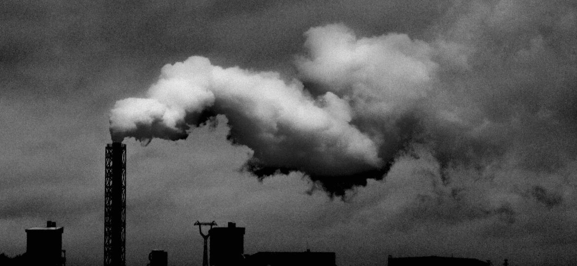 Black and white smoke stack