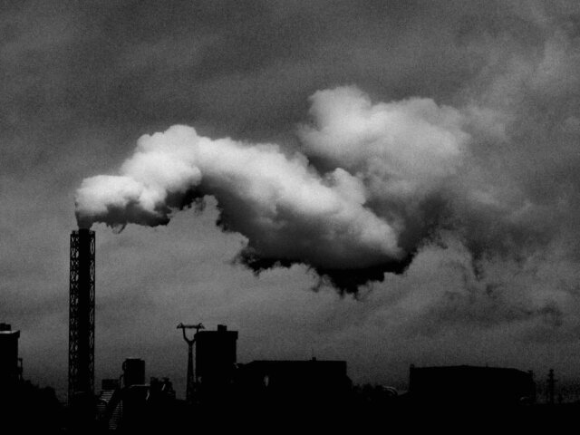 Black and white smoke stack