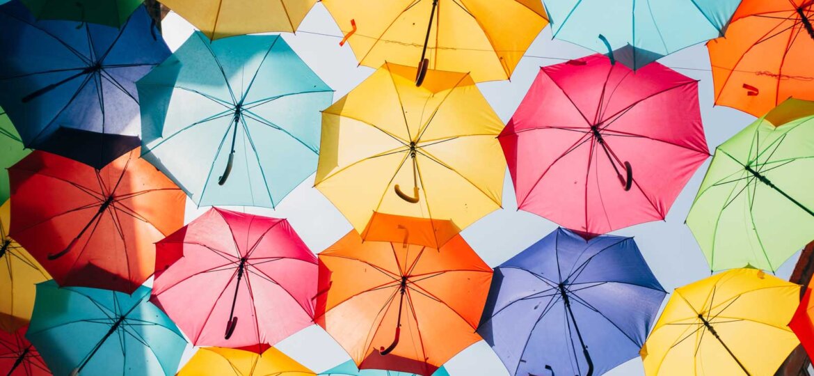 Multi-colored umbrellas